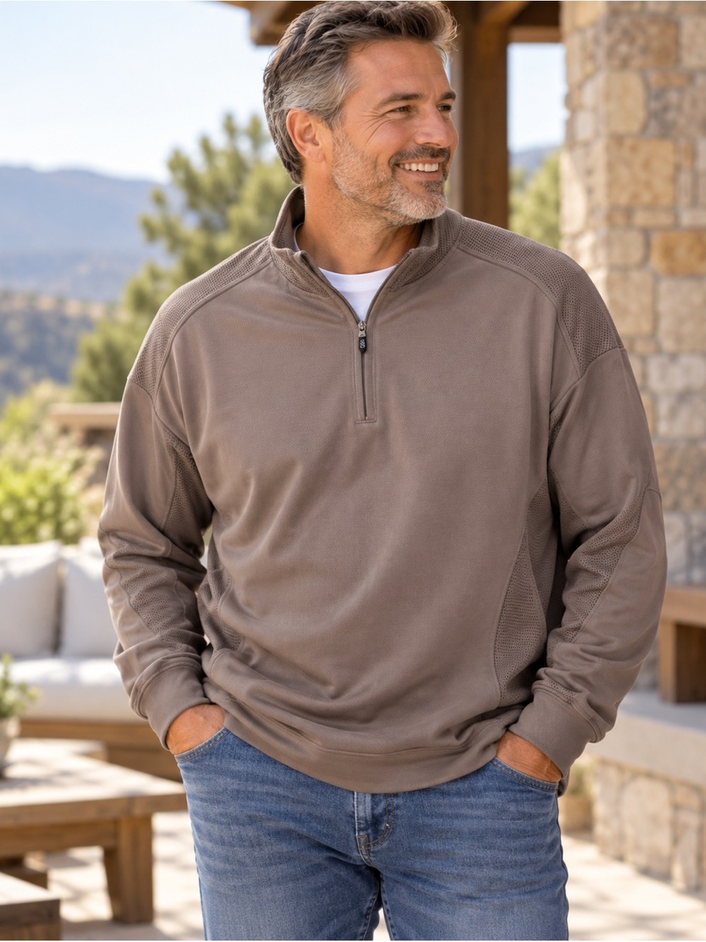 Cutter & Buck CB DryTec Men 2XT Tall 1/4 Zip Pullover Brown Golf Performance